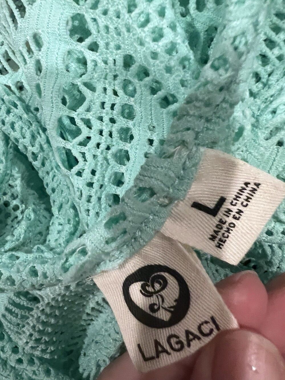 Lagaci Swim Cover Up Womens L Mint Green Lace Mesh Long Sleeve Beach Coastal - Picture 6 of 7